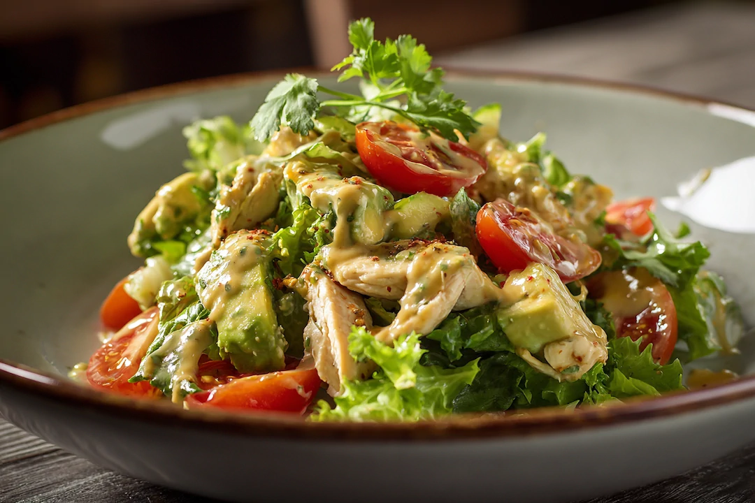 ENSALADA CON ADEREZO CREMOSO DE AGUACATE