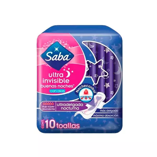 Toalla Femenina Ultra Invisible Noche Saba® 10 piezas