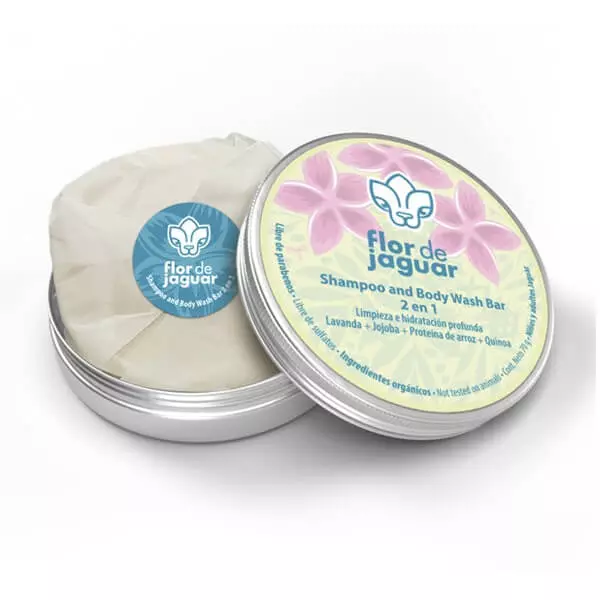 Shampoo and Body Wash 2 en 1 Bar Lavanda con lata 70 gr de Flor de Jaguar