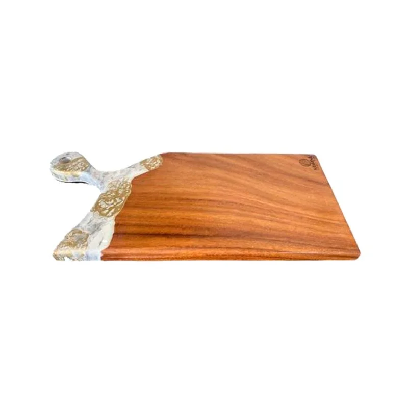 Tabla de Queso Rectangular c/ Acabado Resina Blanco Dorado (50x23cm)