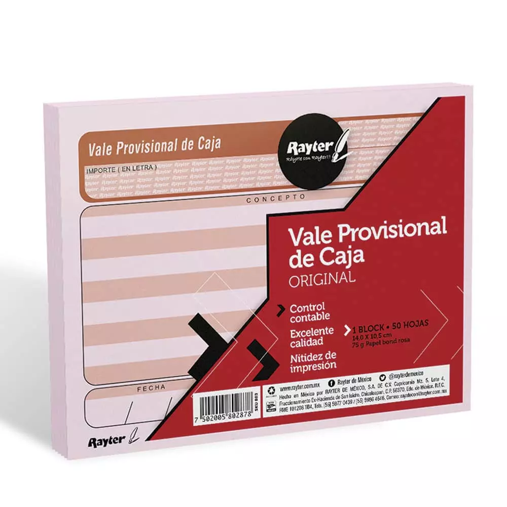 Block Vale Provisional 1/4 Carta Rayter® 50 Hojas