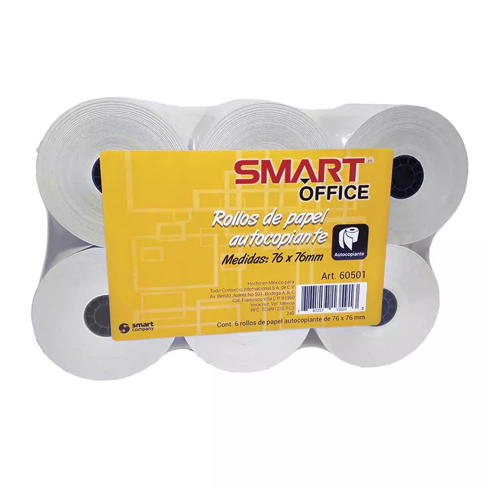 Rollo Papel Bond Autocopiante para Registradora de 76 x 76 mm con 6 Pcm Smart®