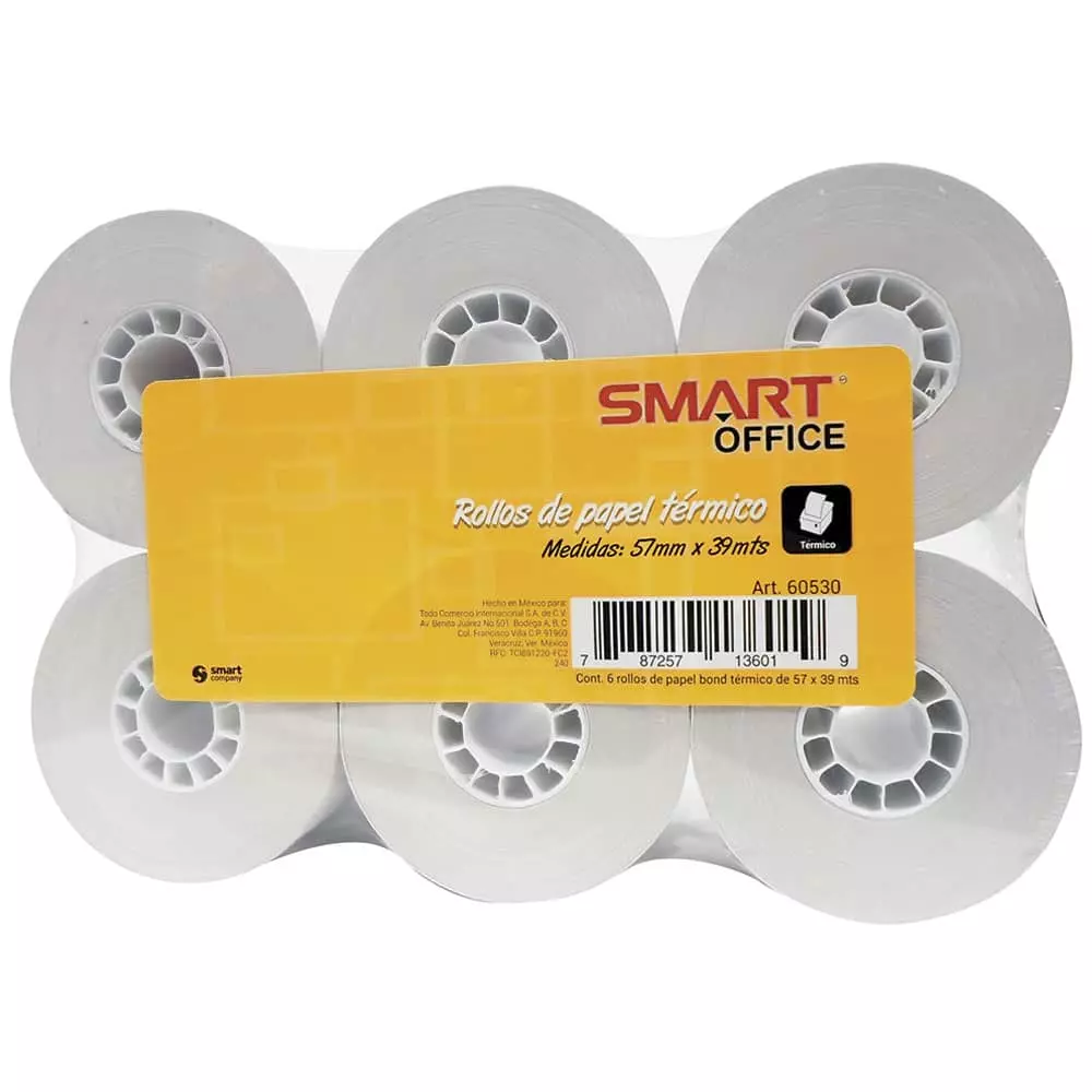 Rollo Papel Térmico para Punto de Venta de 57 mm x 39 m con 6 Smart®