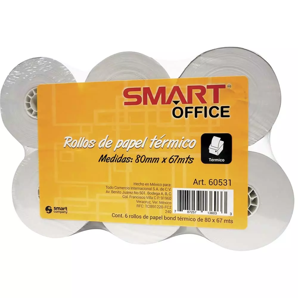 Rollo Papel Térmico para Punto de Venta de 80 mm x 67 m con 6 Smart®