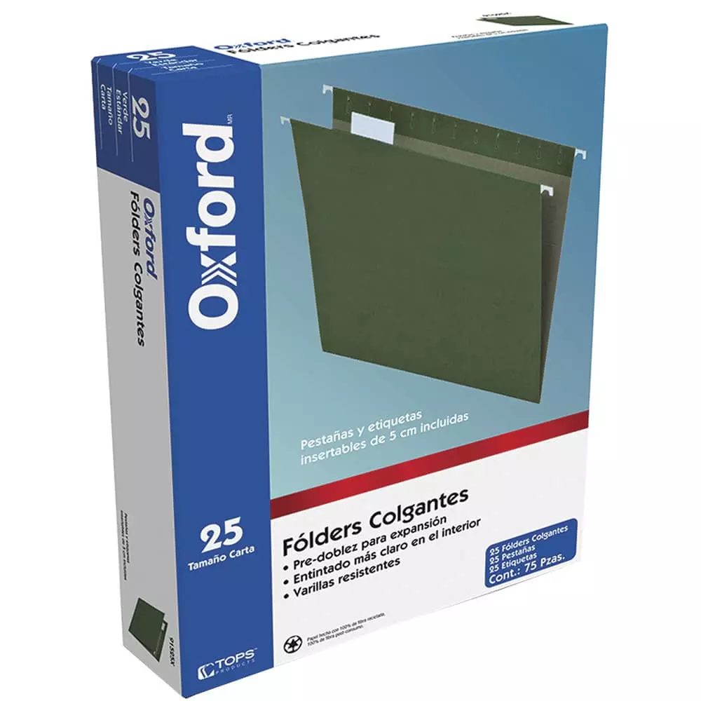 Folder Archivo Colgante Tamaño Carta Paquete con 25 Piezas Oxford®