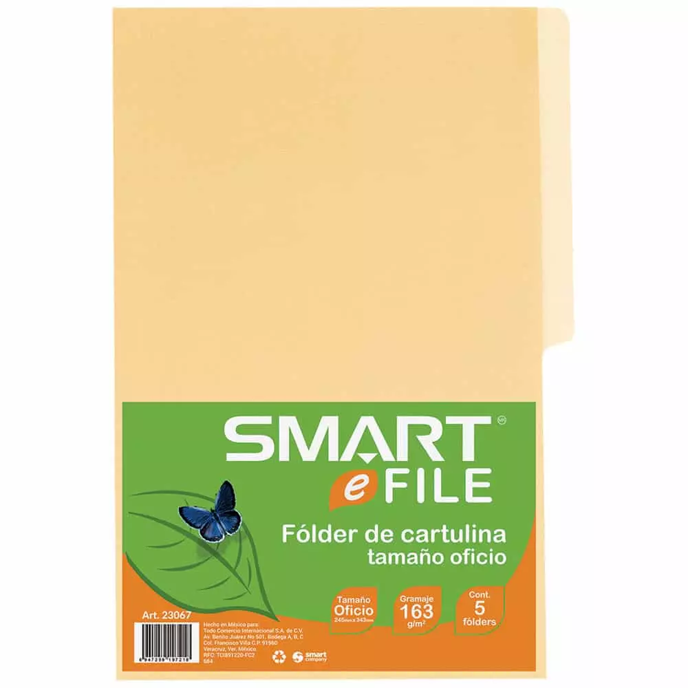 Folder de Cartulina Tamaño Oficio Crema Paquete con 5 Piezas Smart®