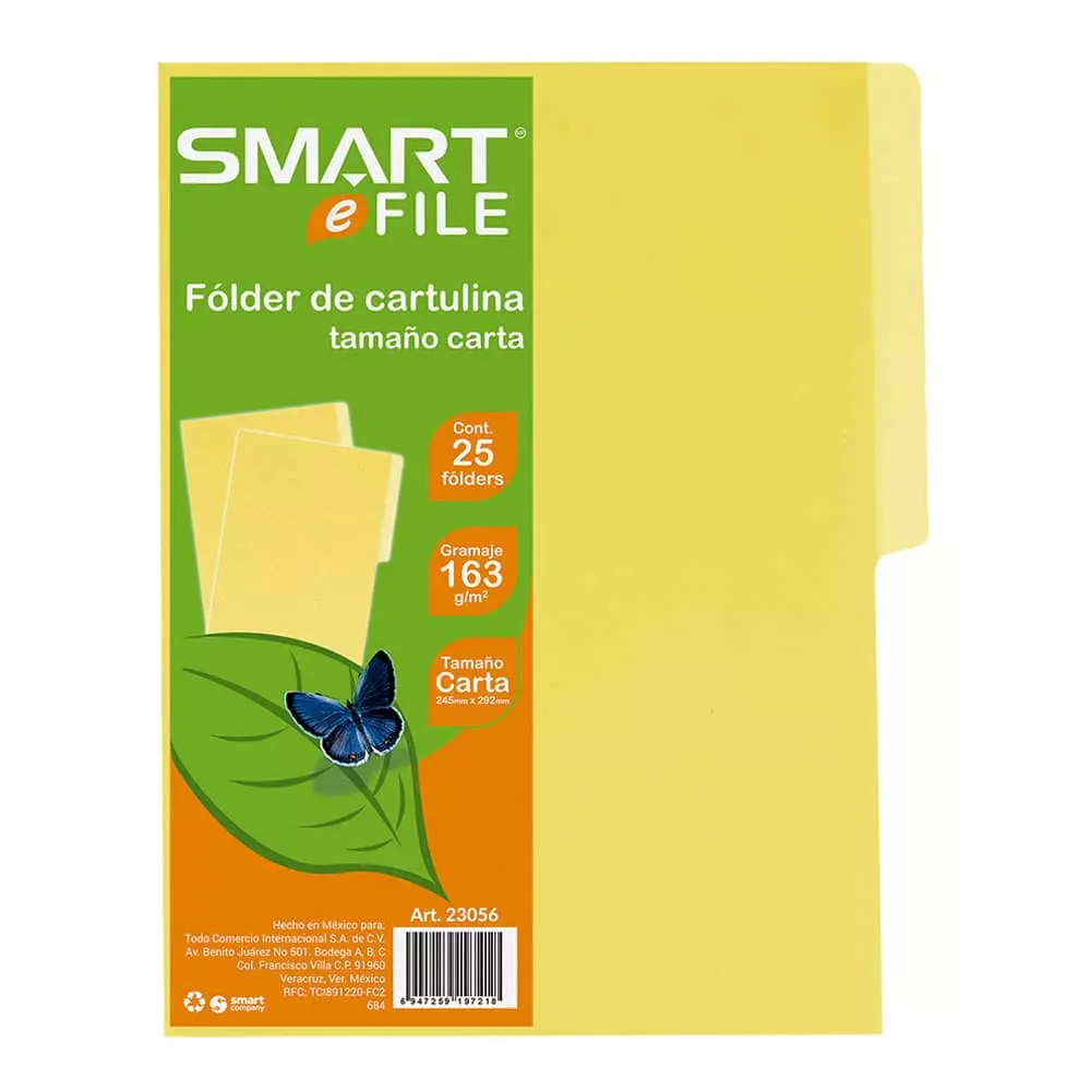Folder de Cartulina Tamaño Carta Amarillo Canario Paquete con 25 Piezas Smart®