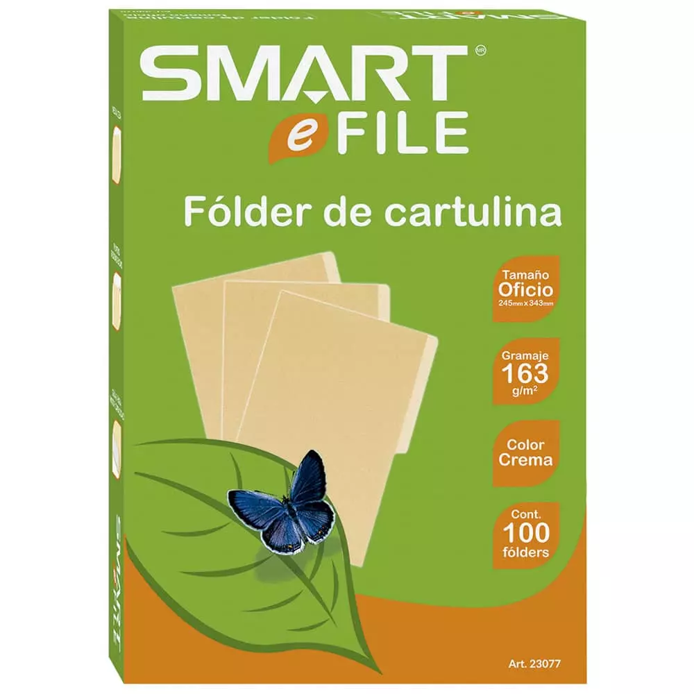 Folder de Cartulina Tamaño Oficio Crema Caja con 100 Piezas Smart®