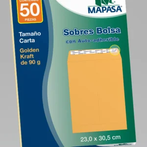 Sobre Bolsa Golden Kraft de 60 kg Engomado Tamaño Carta 50 Piezas Mapasa®