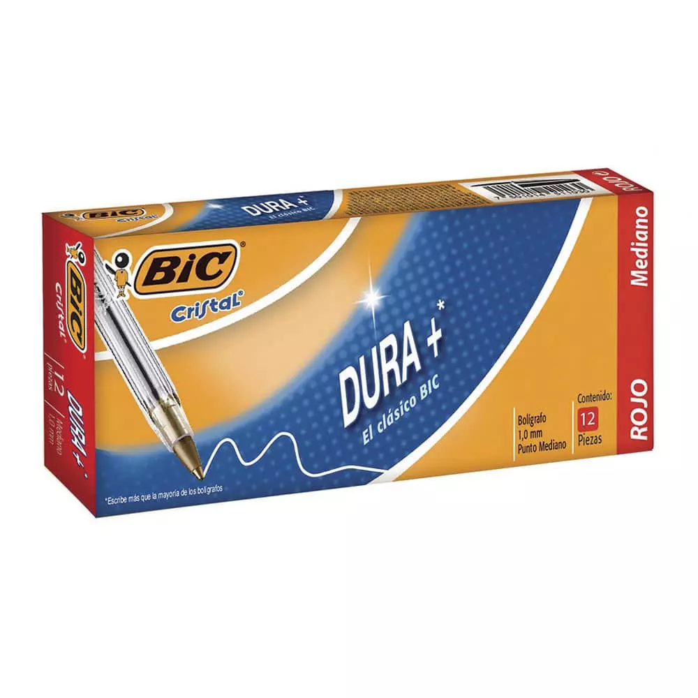 Bolígrafo Punto Mediano Stick Rojo Caja con 12 Piezas Bic Dura + BIC®