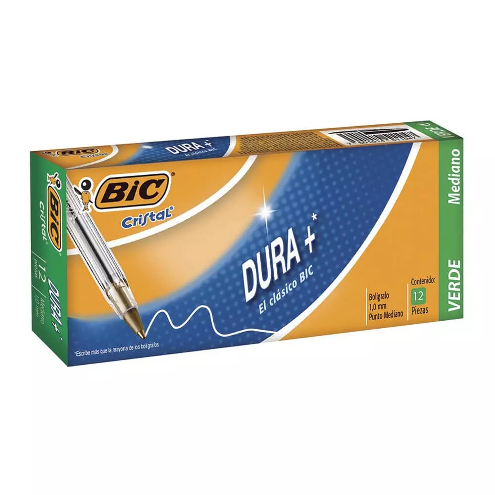 Bolígrafo Punto Mediano Stick Verde Caja con 12 Piezas Bic Dura + BIC®