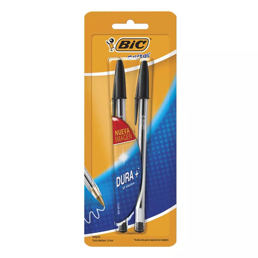 Bolígrafo Punto Mediano Stick Negro Blíster con 2 Piezas Dura + BIC®