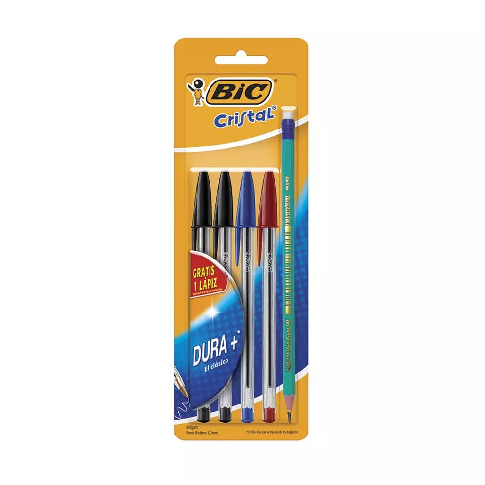 Bolígrafo Punto Mediano Stick Colores Surtidos Blíster con 4 Piezas Dura+ BIC®