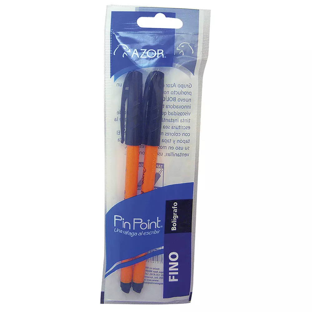 Bolígrafo Punto Fino Stick Negro Bolsa con 2 Piezas Pin Point Azor®