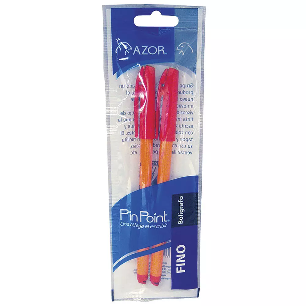 Bolígrafo Punto Fino Stick Rojo Bolsa con 2 Piezas Pin point Azor®