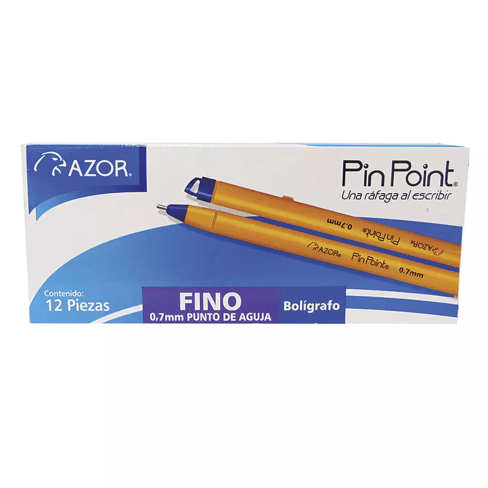 Bolígrafo Punto Fino Stick Azul Caja con 12 Piezas Pin Point Azor®