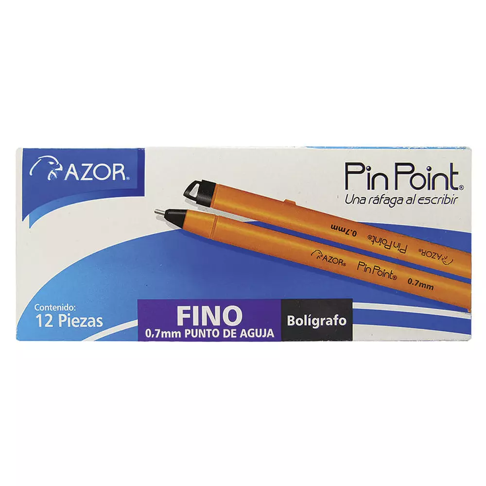 Bolígrafo Punto Fino Stick Negro con 12 Piezas Pin Point Azor®