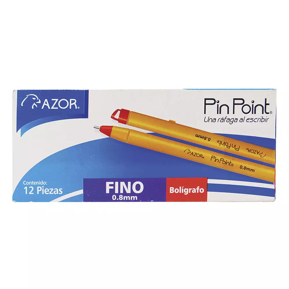 Bolígrafo Punto Fino Stick Rojo Caja con 12 Piezas Pin Point Azor®