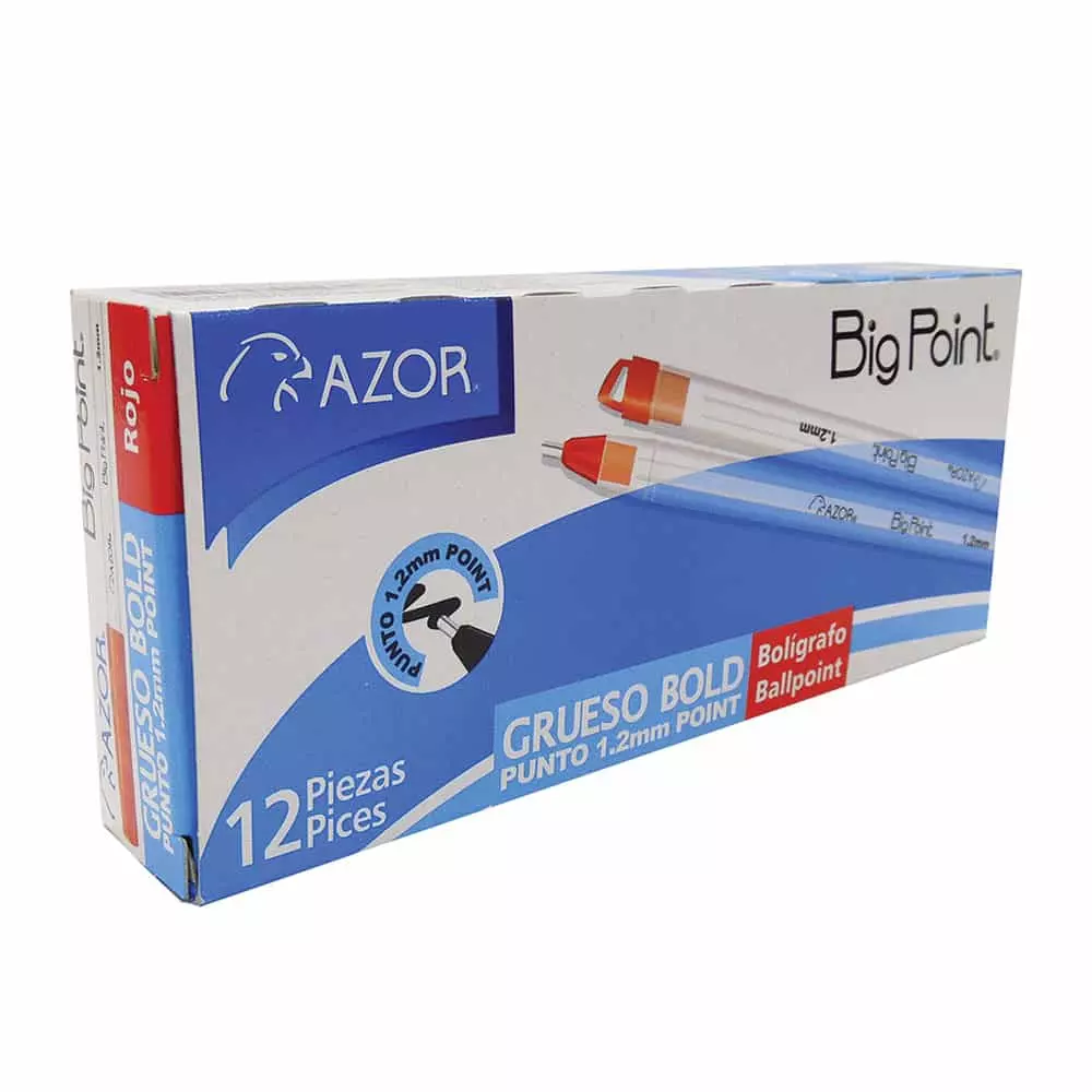 Bolígrafo Punto Grueso Stick Rojo Caja con 12 Piezas Big Point Azor®