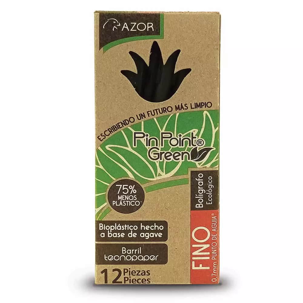 Bolígrafo Punto Fino Stick Negro Caja con 12 Piezas Pin Point Green Azor®