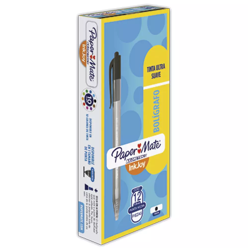 Bolígrafo Punto Mediano Retráctil Negro Caja con 12 Piezas 100 RT Kilométrico Paper Mate®