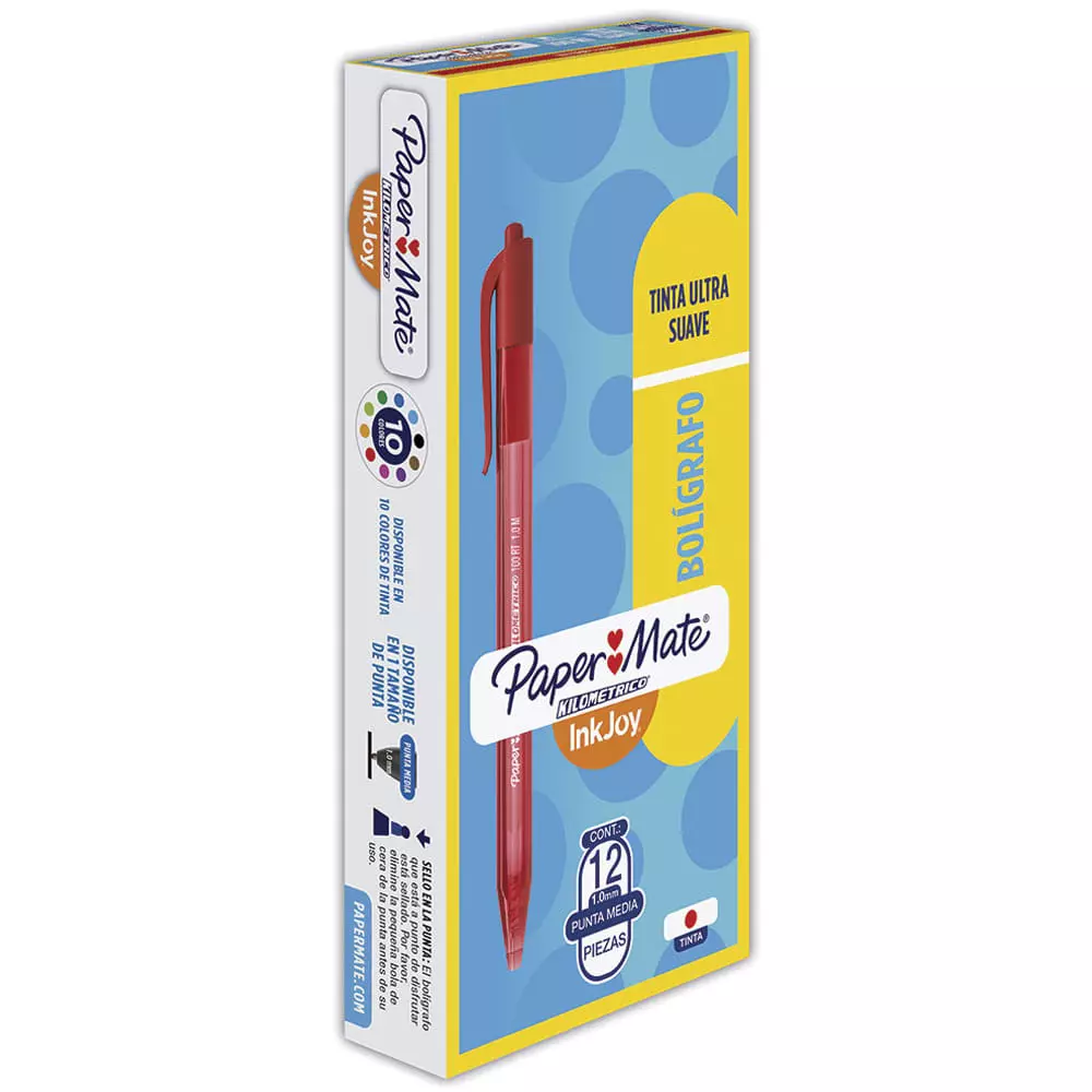 Bolígrafo Punto Mediano Retráctil Rojo Caja con 12 Piezas 100 RT Kilométrico Paper Mate®