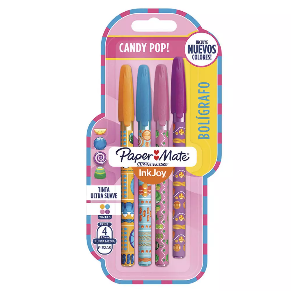 Bolígrafo Punto Mediano Stick Fashion Blíster con 4 Piezas Candy POP! Kilométrico Paper Mate®