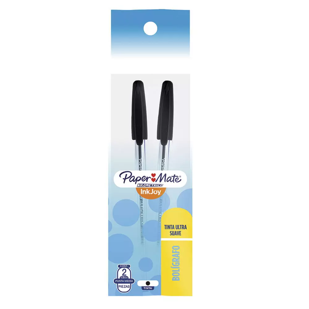 Bolígrafo Punto Mediano Stick Negro Bolsa con 2 Piezas Kilométrico Paper Mate®