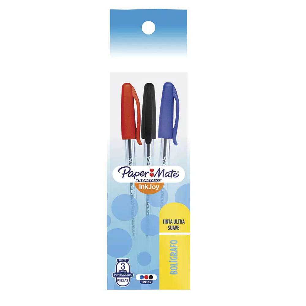 Bolígrafo Punto Mediano Stick Colores Surtidos Bolsa con 3 Piezas Kilométrico Paper Mate®