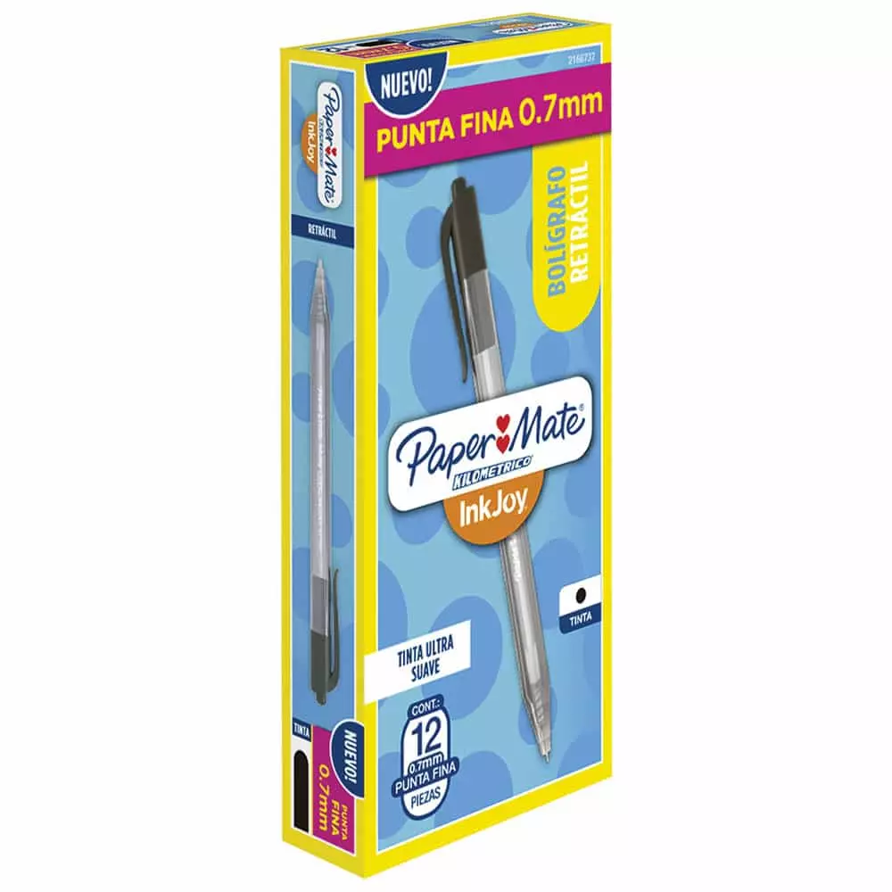 Bolígrafo Punto Fino Retráctil Negro Caja con 12 Piezas Kilométrico Paper Mate®