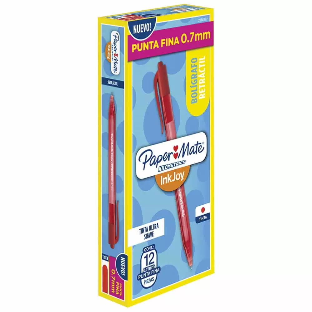 Bolígrafo Punto Fino Retráctil Rojo Caja con 12 Piezas Kilométrico Paper Mate®
