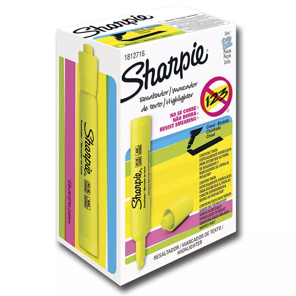 Marcatextos Fluorescente Grueso Amarillo Caja con 12 Piezas Sharpie®