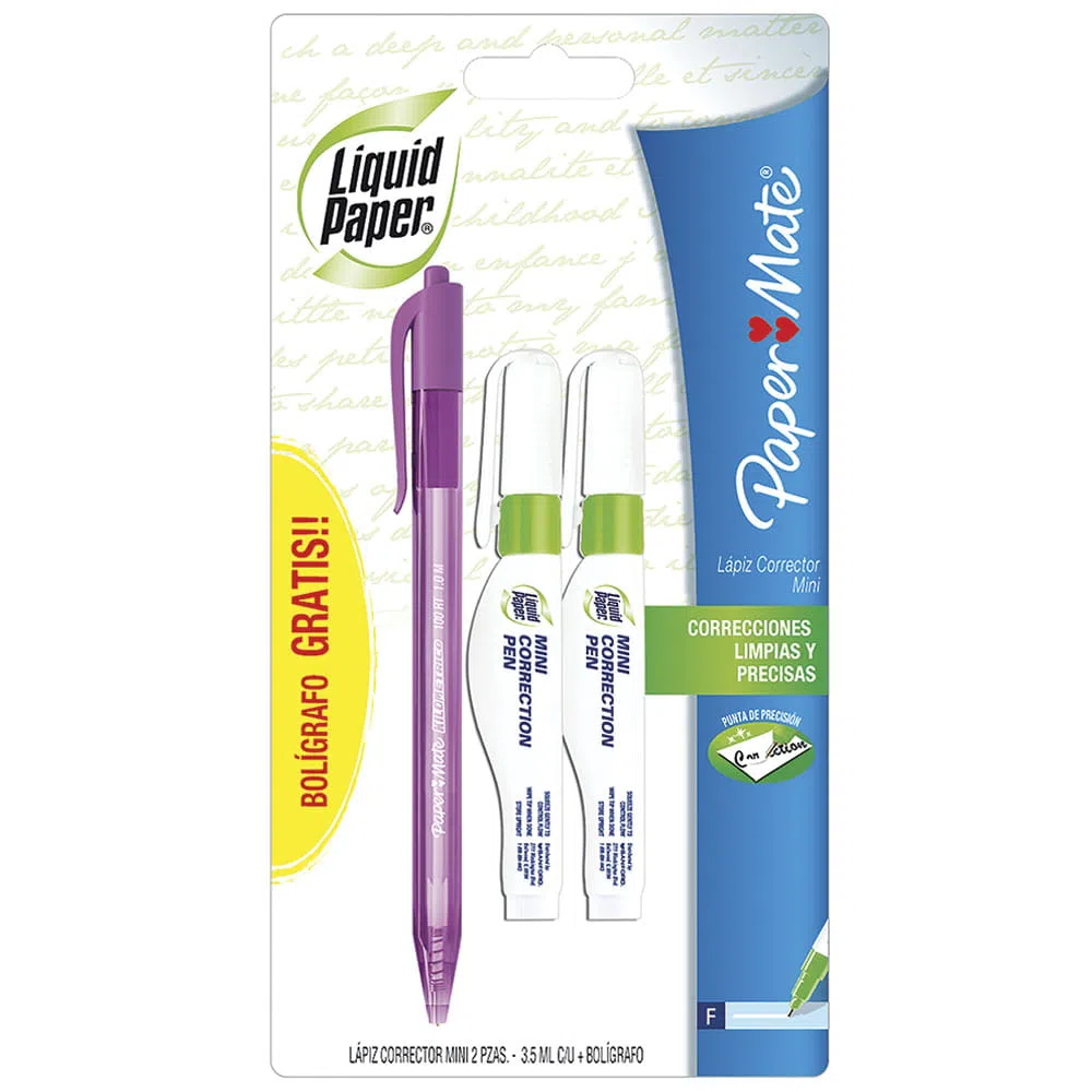 Corrector Líquido Blanco Tipo Pluma Mini Blíster con 2 Piezas Liquid Paper Mate®