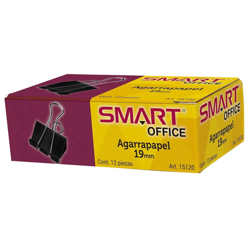 Agarrapapel de 19 mm Negro Caja con 12 Piezas Smart®