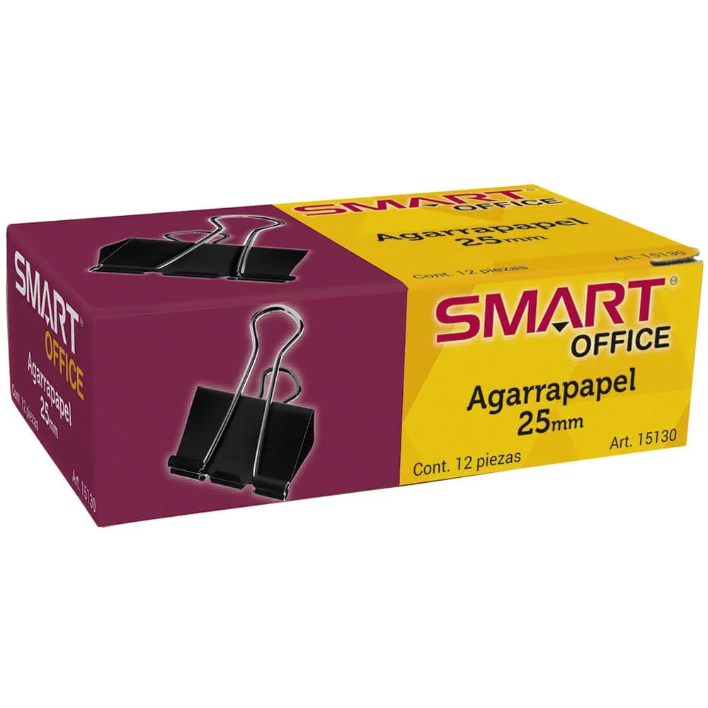 Agarrapapel de 25 mm Negro Caja con 12 Piezas Smart®