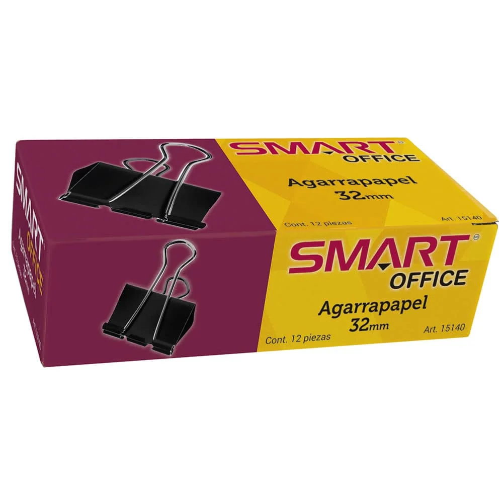Agarrapapel de 32 mm Negro Caja con 12 Piezas Smart®