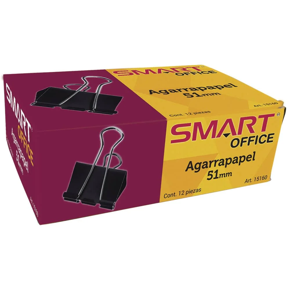 Agarrapapel de 51 mm Negro Caja con 12 Piezas Smart®