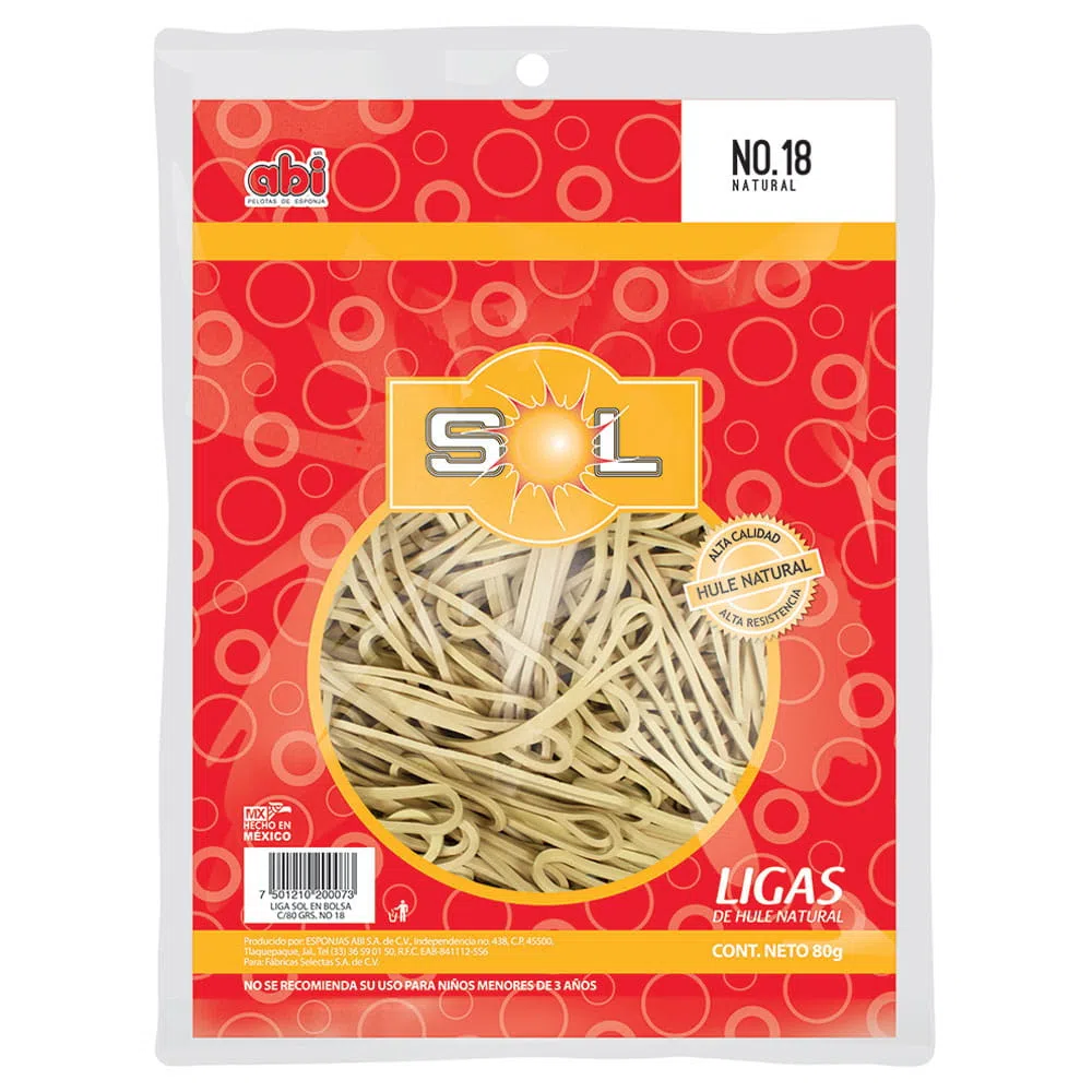 Liga de Hule Número 18 Natural con 80 g Abi®