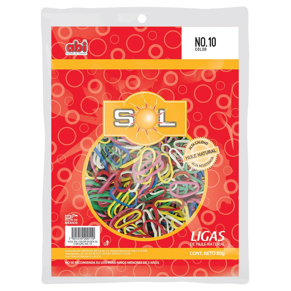 Liga de Hule Número 10 Colores Surtidos con 80 g Abi®