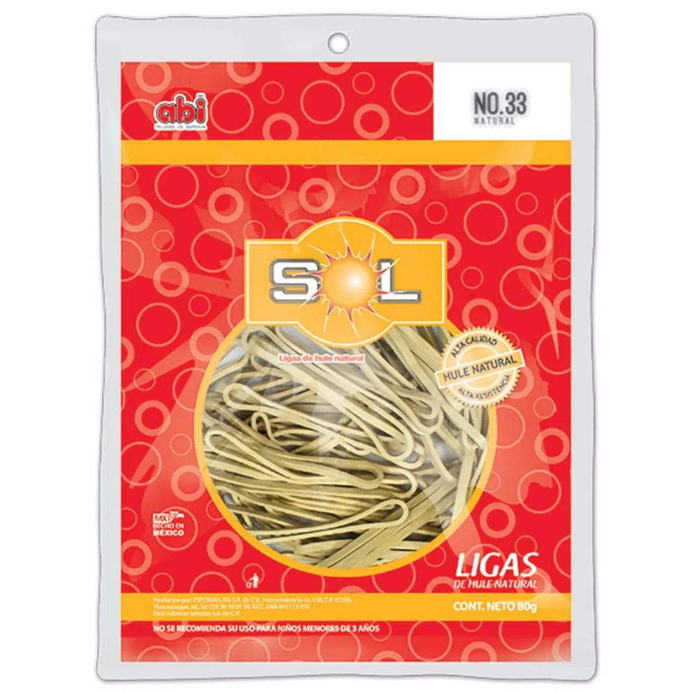 Liga de Hule Número 33 Natural con 80 g Abi®