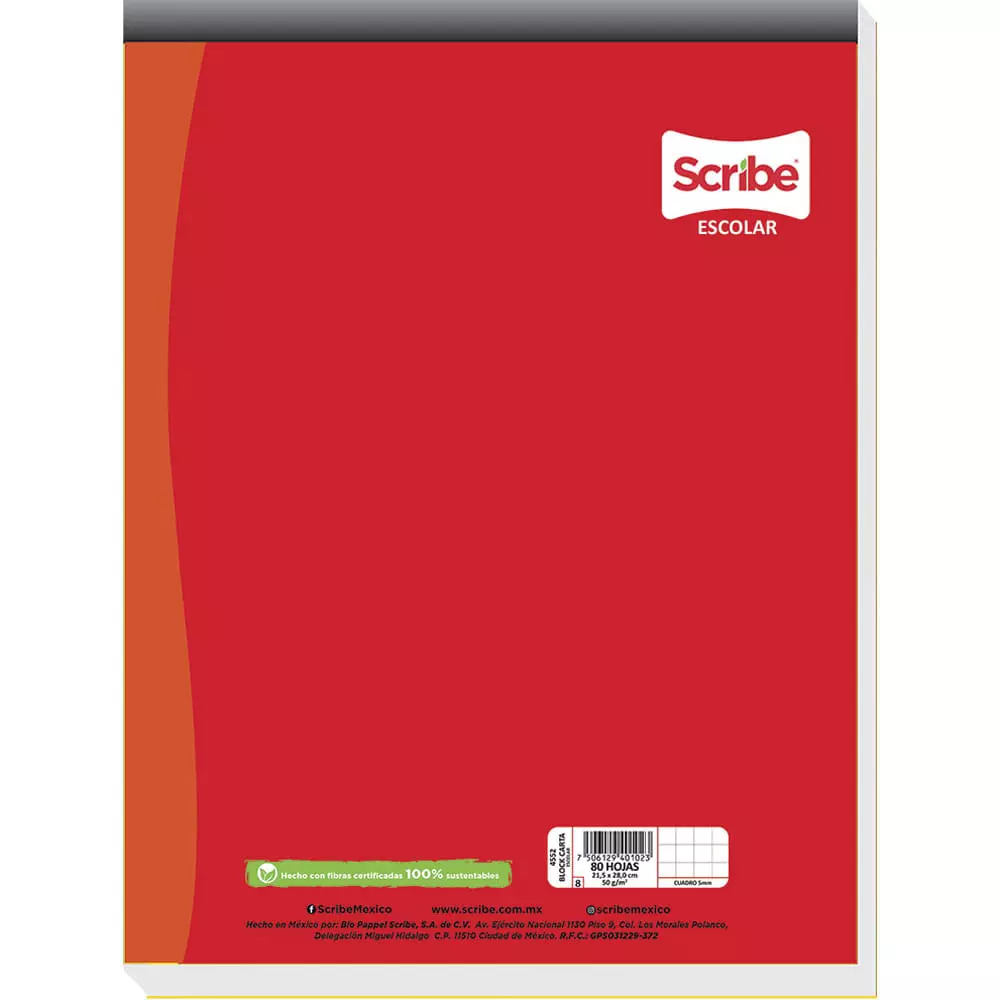 Block Tamaño Carta con 80 Hojas Cuadro Chico Escolar Scribe®