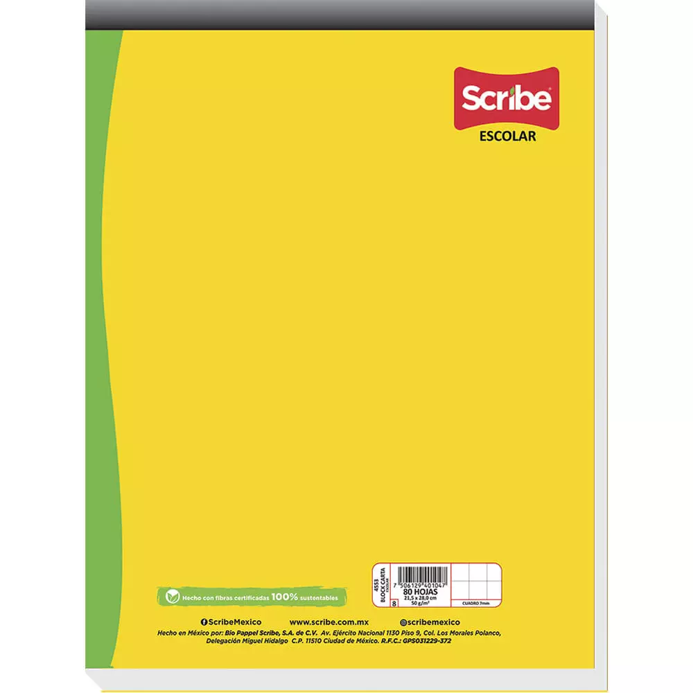Block Tamaño Carta con 80 Hojas Cuadro Grande Escolar Scribe®