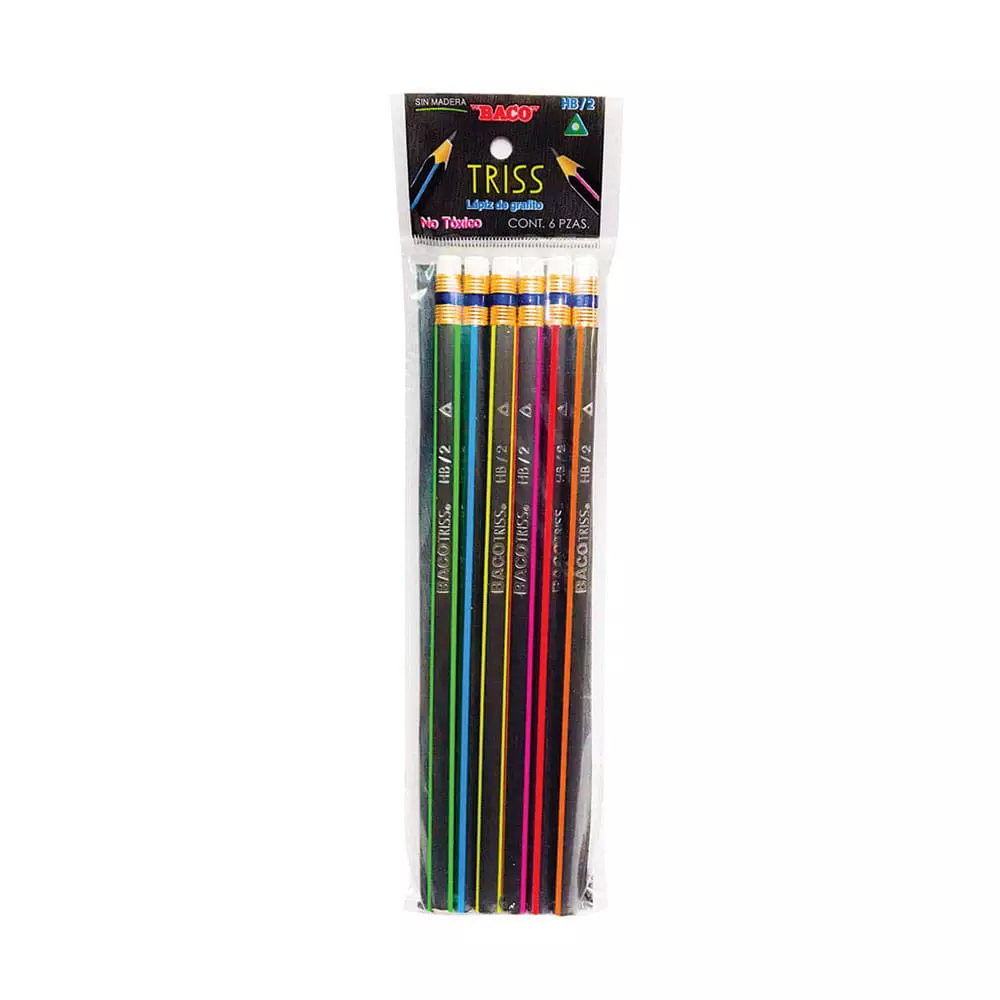 Lápiz con Goma Número 2 Triangular Bolsa con 6 Piezas Baco® Triss