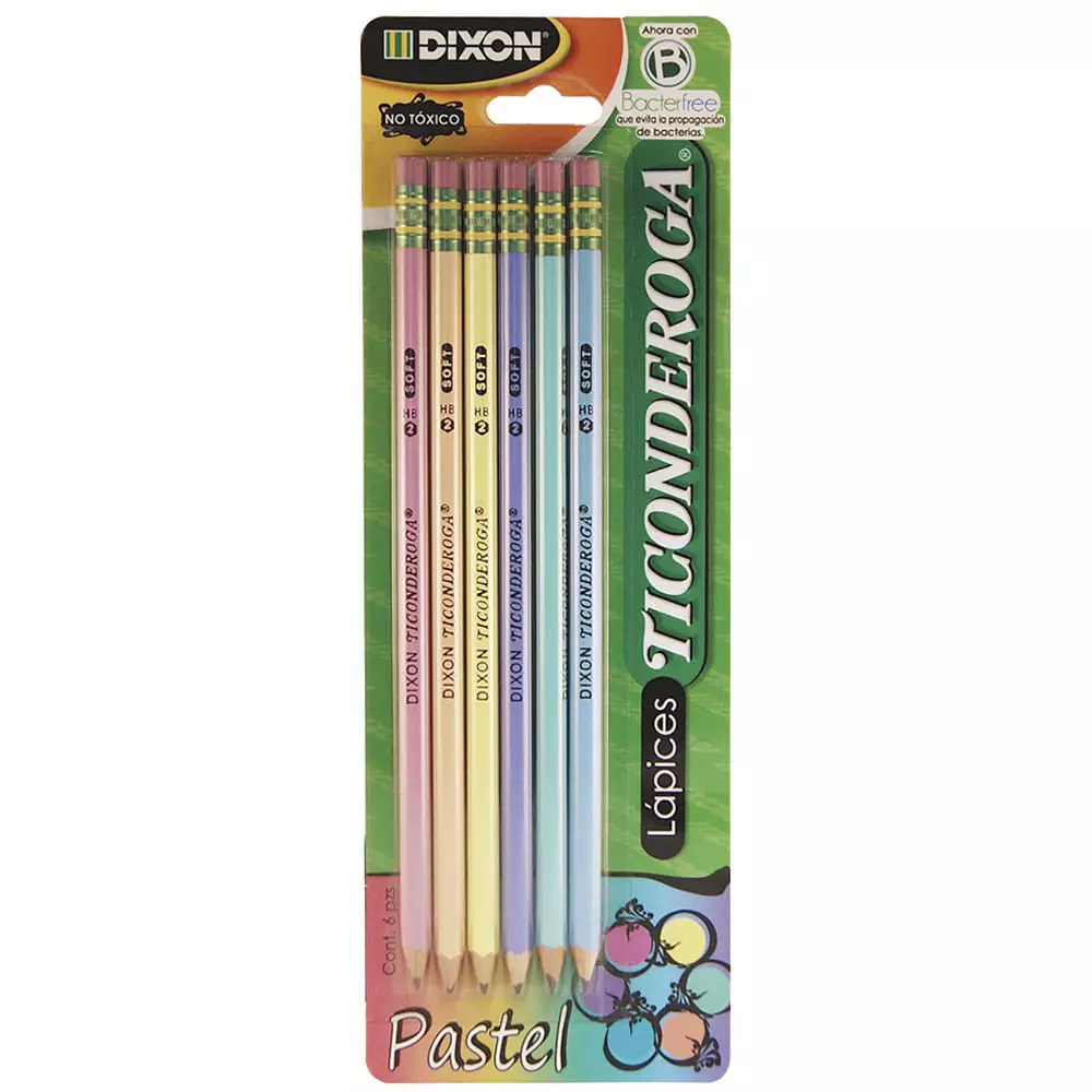 Lápiz con Goma Número 2 Hexagonal Pastel Blíster con 6 Piezas Ticonderoga®