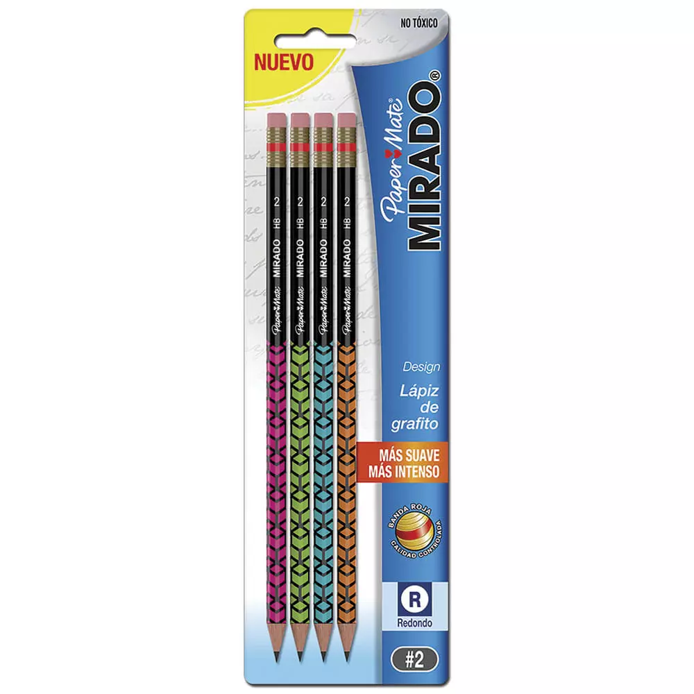 Lápiz con Goma Número 2 Redondo Desing Blíster con 4 Piezas Mirado®