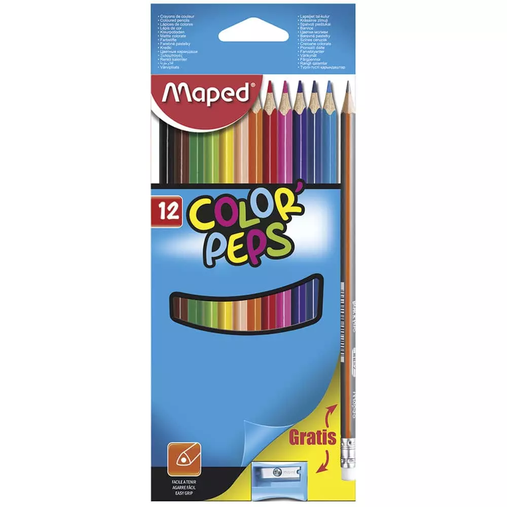 Lápices de Colores Caja con 12 Piezas Largos Triangulares Color Peps®