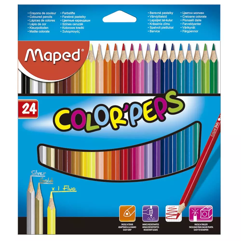 Lápices de Colores Caja con 24 Piezas Largos Triangulares Color Peps®