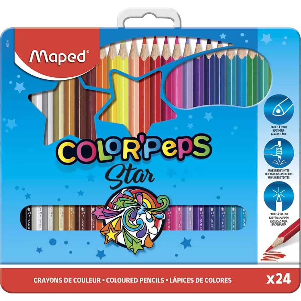 Lápices de Colores Estuche con 24 Piezas Largos Triangulares Color Peps®