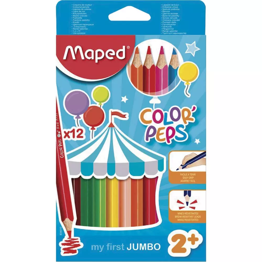Lápices de Colores Caja con 12 Piezas Largos Triangulares Jumbo Color Peps®