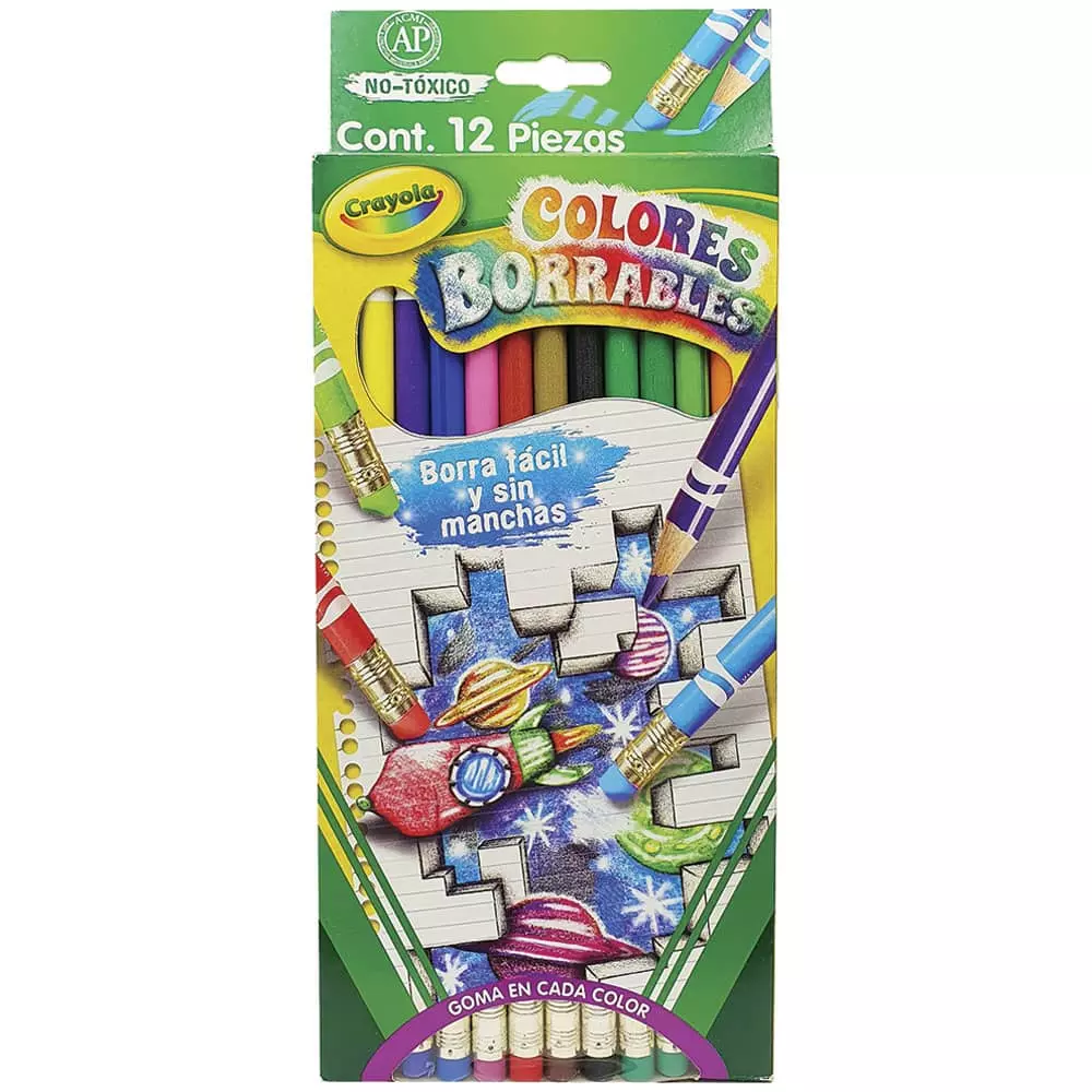 Lápices de Color Borrables con Sacapuntas con 12 Piezas Crayola®